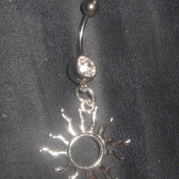 New Silver Tone SUN RAY 14 gauge CZ Belly Ring