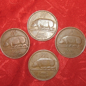 Wholesale Lot Of 4 Irish Ireland Copper Tone Pig / Harp Coins