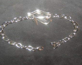 SIlver Tone Eye Of Horus Stainless Steel Link Adjustable Bracelet