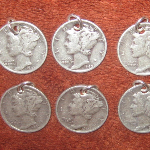 Wholesale Lot Of 6 Vintage Silver Mercury Lady Liberty Dime Pendant Charms Free Shipping