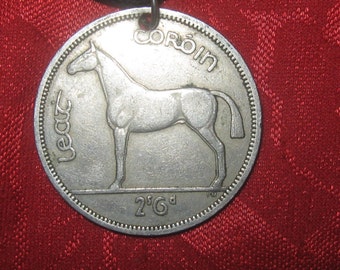 Großer irischer Silber Ton Pferd / Harfe Münzanhänger