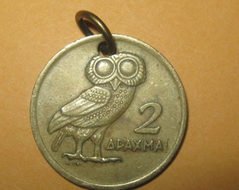 Authentic Vintage  Greece Athena Owl  Phoenix Coin Pendant Necklace