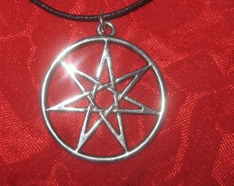 New  Large Silver Tone Seven Pointed Fairy Star Heptagram Pendant Necklace