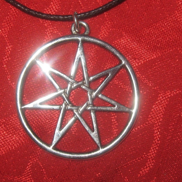 New  Large Silver Tone Seven Pointed Fairy Star Heptagram Pendant Necklace