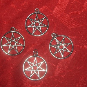 Wholesale  Lot  Of  Four 25MM  Silver Tone  Seven Pointed Fairy Star  Heptagram Pendants