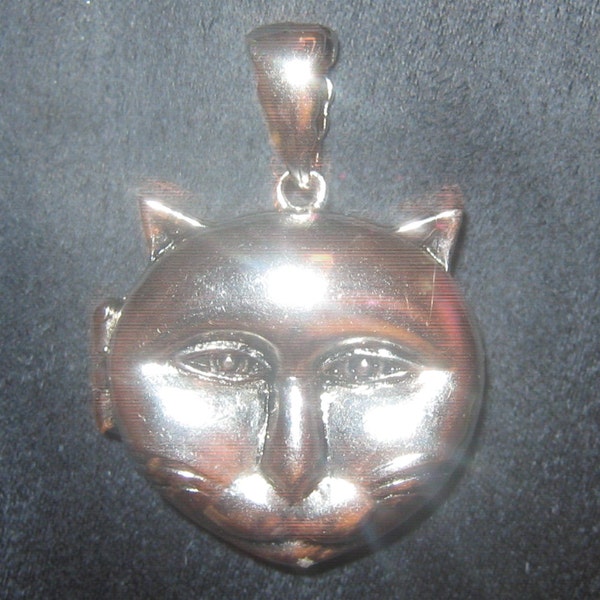 New High Polished Silver Plated KITTY Cat Locket Pendant Necklace