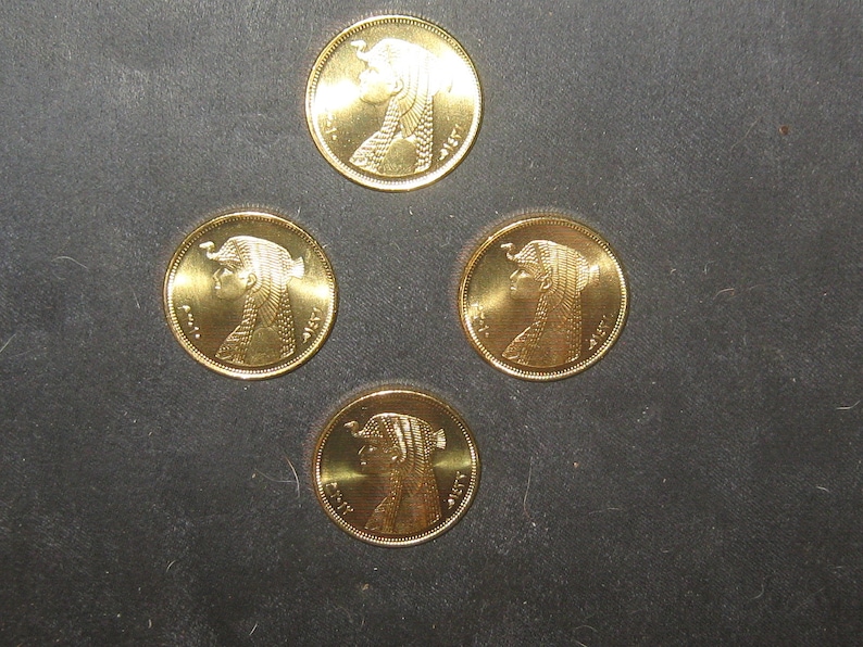 Authentic Lot of 4-23mm UNC Gold Tone Egypt Egyptian Cleopatra Coins