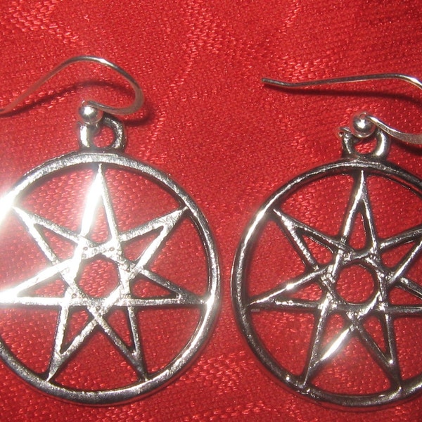 Silver Plated Seven Pointed Star Heptagram Earrings