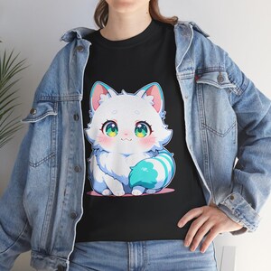 Cute Cartoon Cat Unisex Heavy Cotton Tee, Cute Tee Shirt, Animal Lover Shirt, Kawaii Apparel, Gift for Cat Lovers, Cozy Streetwear