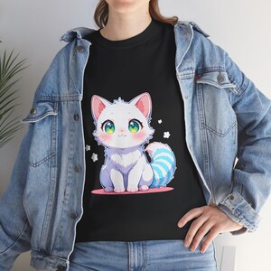 Cute Cartoon Cat Unisex Cotton Tee, Adorable Pet Shirt, Gift for Cat Lovers, Casual Wear, Cute Animal Tee, Graphic Tee for Kids