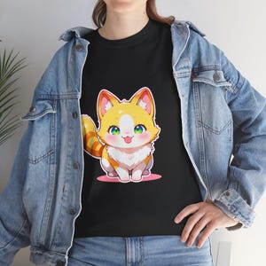 Cute Cartoon Cat Unisex Tee, Adorable Animal T-Shirt for Cat Lovers, Perfect Gift for Birthdays, Holidays, Everyday Wear