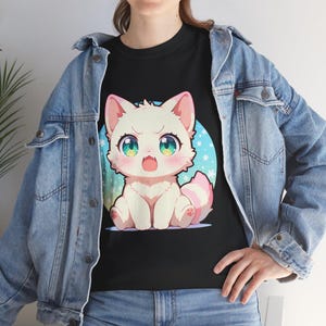 Cute Kawaii Cat Tee, Unisex Cotton T-Shirt, Pet Lovers Gift, Anime Style Apparel, Everyday Casual Wear, Animal Lover Shirt