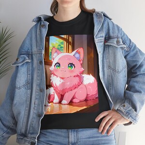 Cute Cat Cartoon Tee, Anime T-Shirt, Gift for Cat Lovers, Unisex Cotton Shirt, Pastel Aesthetic Clothing, Kawaii Pet Apparel