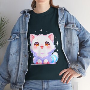 Cute Cartoon Cat Unisex Tee, Soft Graphic Tee, Pet Lover Gift, Casual Wear, Birthday Present, Kawaii Style Shirt