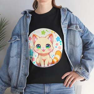Adorable Cat Graphic Tee, Cute Pet Lover Shirt, Floral Cat Cartoon T-Shirt, Perfect Gift for Cat Owners, Youthful and Fun!