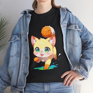 Cute Cartoon Cat Tee, Unisex Heavy Cotton Tee for Cat Lovers, Birthday Gift, Casual Wear, Adorable Pet Apparel, Everyday Style