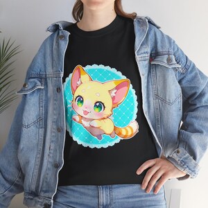 Cute Cartoon Cat Unisex Heavy Cotton Tee - Perfect for Animal Lovers, Gift for Kids, Fun Fashion, Pajama Top, Everyday Comfort