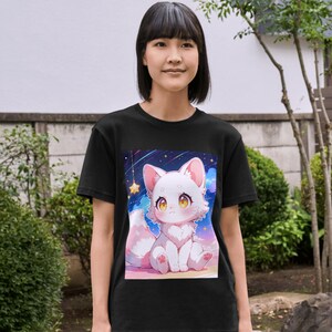 Cute Cat Cartoon Unisex Heavy Cotton Tee - Perfect for Animal Lovers, Kids, Birthdays, Everyday Wear, Gifts