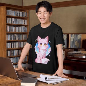 Cute Pink Fox Unisex Heavy Cotton Tee, Animal Lover Gift, Cartoon Graphic Shirt, Summer Fashion, Casual Wear T-Shirt