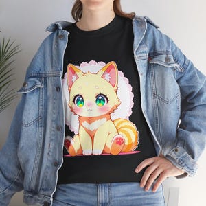 Cute Cartoon Cat Unisex Heavy Cotton Tee, Adorable Animal T-Shirt, Gift for Cat Lovers, Anime Style, Everyday Casual Wear, Pets, Birthday
