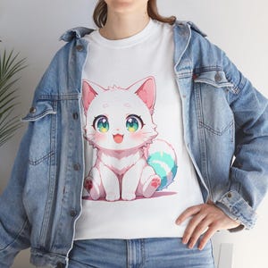 Cute Cat Graphic Tee, Kawaii Animal Shirt, Unisex Cotton Top, Perfect for Pet Lovers, Gifts for Birthdays, Casual Wear