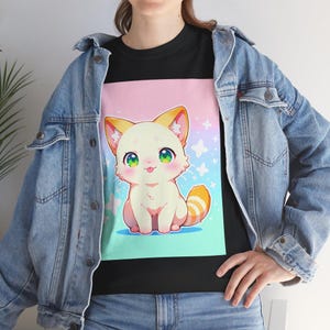 Cute Cat Graphic Tee, Adorable Cat Lover T-Shirt, Unisex Heavy Cotton Tee, Perfect Gift for Animal Lovers, Pastel Aesthetic Shirt