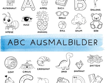 ABC Ausmalbilder für Kinder – Alphabet Malvorlagen zum Ausdrucken | A-Z Lernspaß als PDF | Buchstaben Ausmalposter