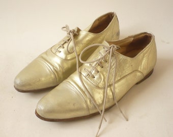 John Lawrence Sullivan By SWEAR Vintage Gold Metallic Leather Lace Up Shoes Size EU 38 UK 5