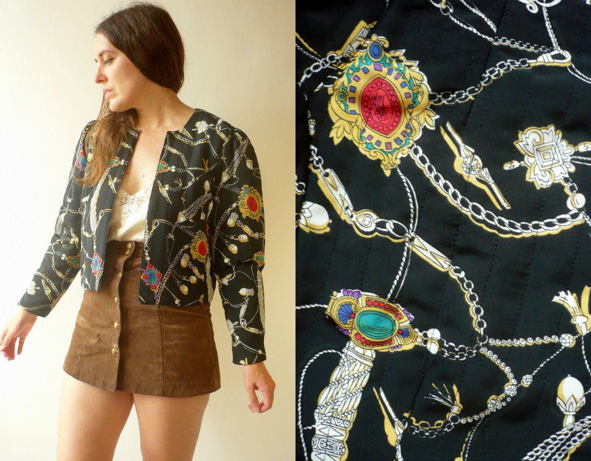 Image of 's Vintage Novelty Jewellery Print Lightly Quilted Jacket Size Medium