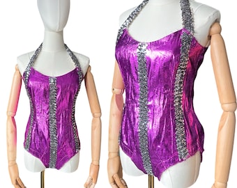 1990’s Vintage Sparkly Lame & Sequin Burlesque Dance Costume Leotard Size XS