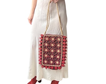 1990's Vintage Bohemian Straw Woven Market Sisal Shoulder Bag