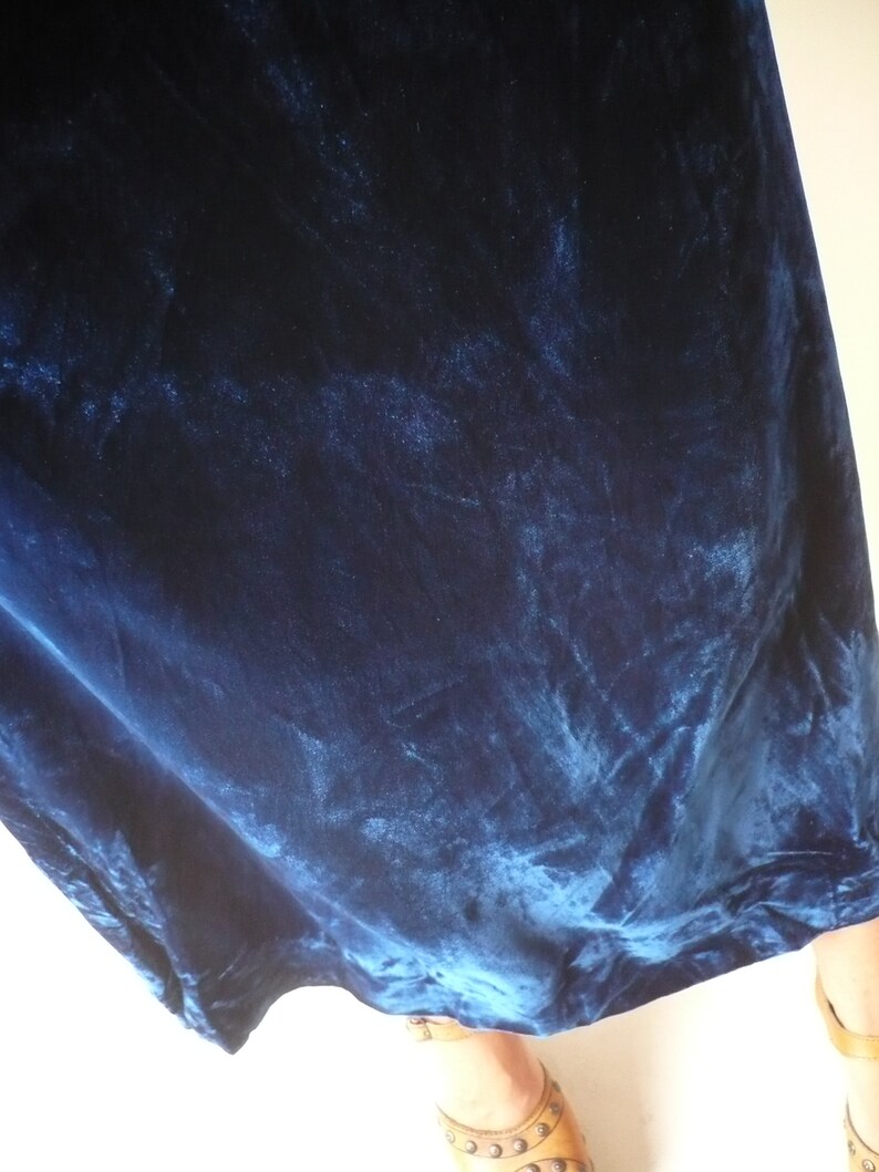 1970/'s Vintage Bohemian Blue Velvet /& Cutwork Lace Puff Sleeve Maxi Dress Size XXS