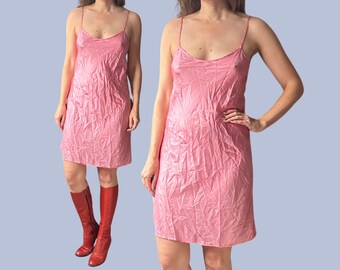 Preen By Thornton Bregazzi Silk Hot Pink Crinkle Slip Dress Nightdress Size XS