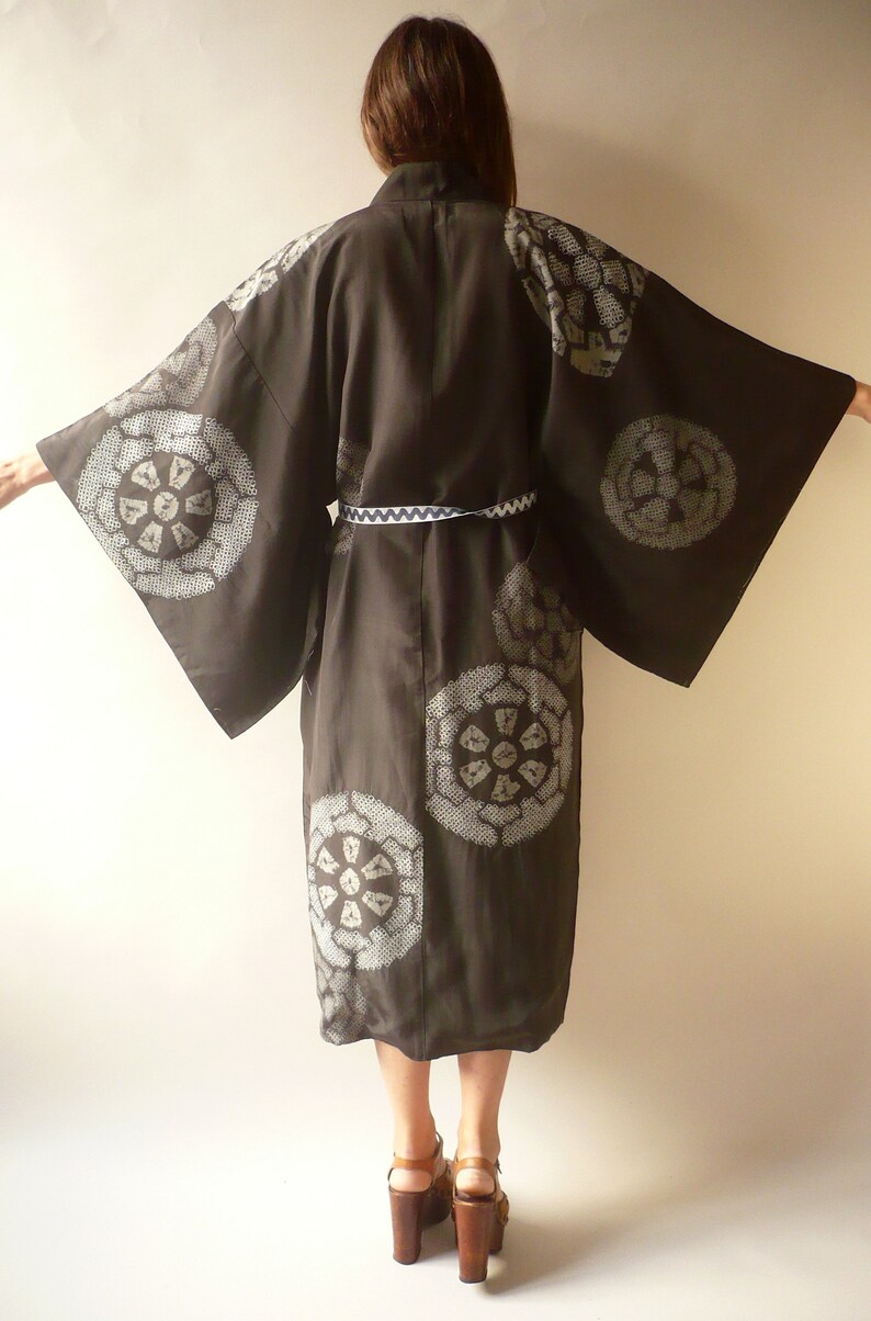 1960/'s Vintage Men/'s Unisex Antique Silk Shibori Juban Kimono Duster Jacket