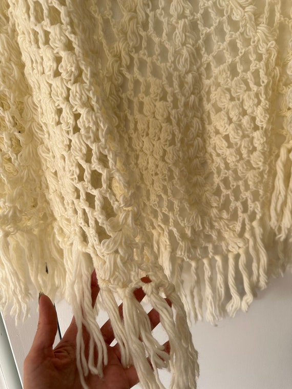 1970's Vintage Cream Hand Knitted Crochet Tassel … - image 8