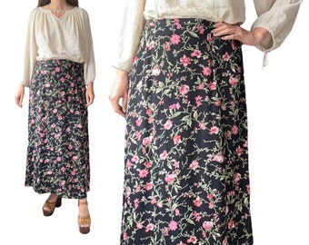 1990's Vintage Ditsy Floral Printed Grunge Maxi Skirt Size Medium