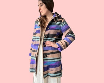 MISSONI 1990's Vintage Bohemian Knitted Blanket Style Coat Jacket With Detachable Hood