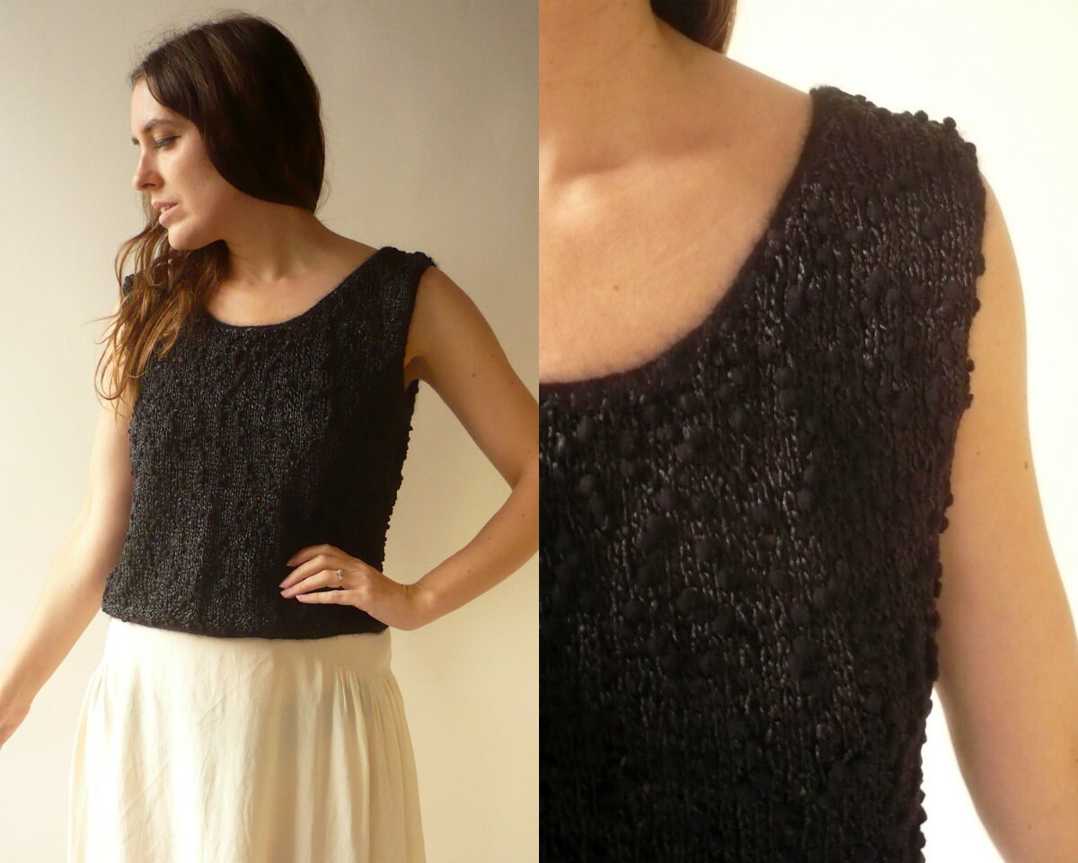 Image of 's Vintage Hand Knitted Black Textured Bobble Tank Top Sweater Vest