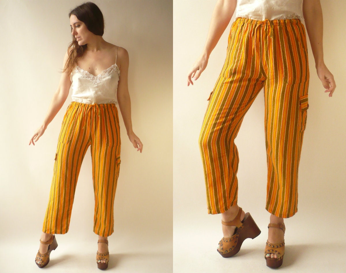 Image of 's Vintage Bohemian Stripe Slouchy Harem Trousers Size Small