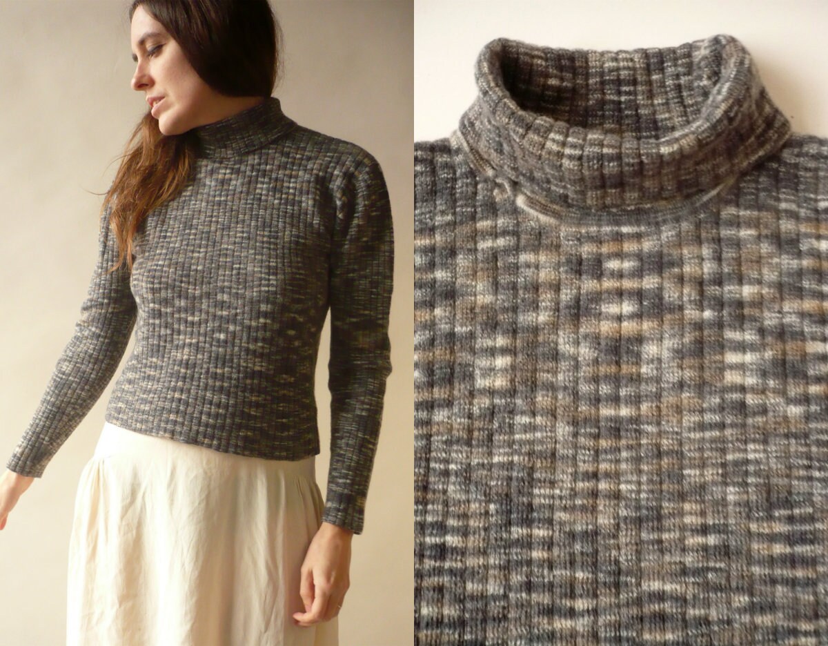 Image of Jigsaw 's Vintage Pure Wool Grey Space Dyed Roll Neck Jumper Size Medium