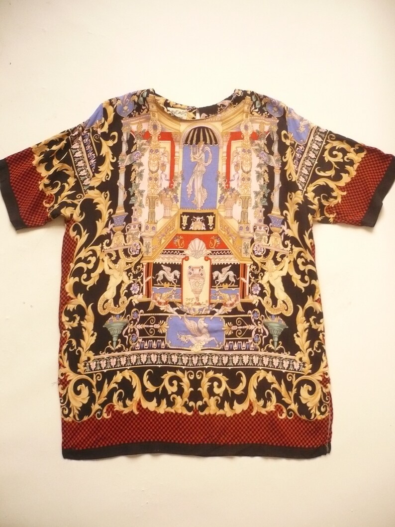 1990/'s Vintage Novelty Baroque Printed Slouchy Bohemian Top