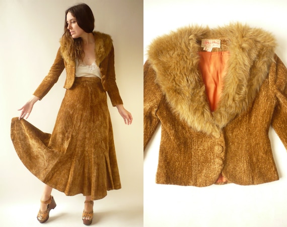MISS MOUSE 1970's Vintage Faux Fur Trim Jacket & F