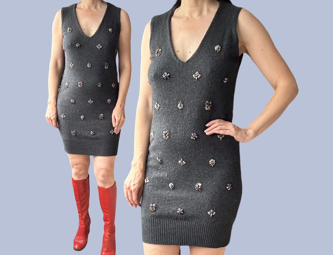 Clements Ribeiro 100% Cashmere Y2K Vintage Beaded Jewel Embellished Knitted Jumper  Dress - Etsy Canada