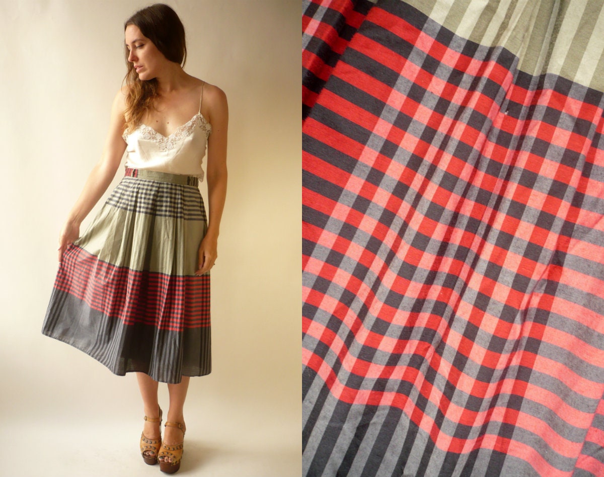 Image of Betty Barclay 's Vintage Plaid Check Midi Skirt Size Medium