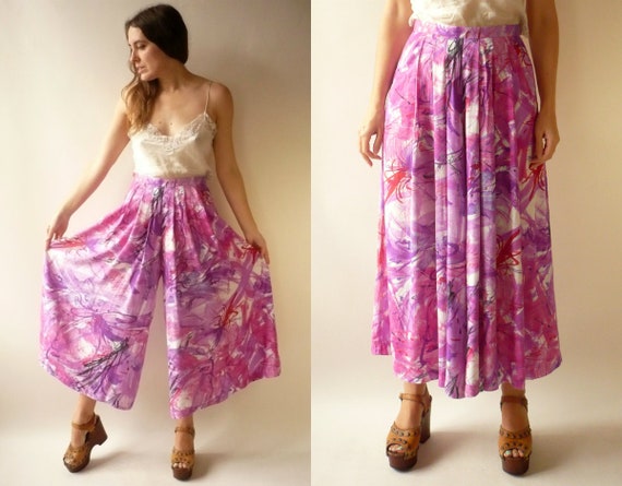 1980's Vintage Abstract Splatter Printed Wide Legg