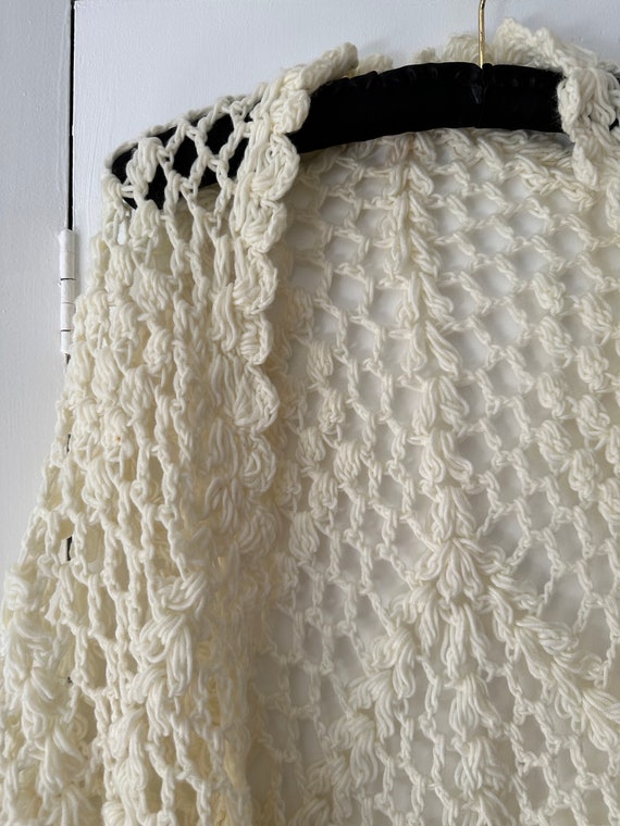 1970's Vintage Cream Hand Knitted Crochet Tassel … - image 7