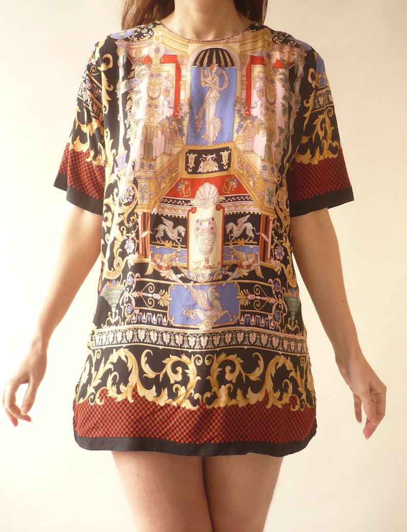 1990/'s Vintage Novelty Baroque Printed Slouchy Bohemian Top