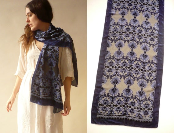 1990's Vintage Velvet Devore Burnout Scarf