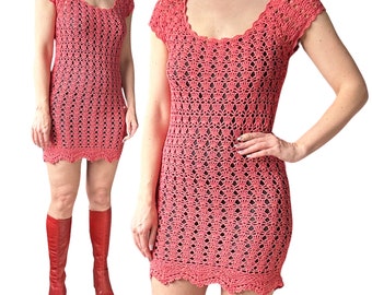 1990's Vintage Crochet Knitted Stretchy Body Con Dress Size S/M