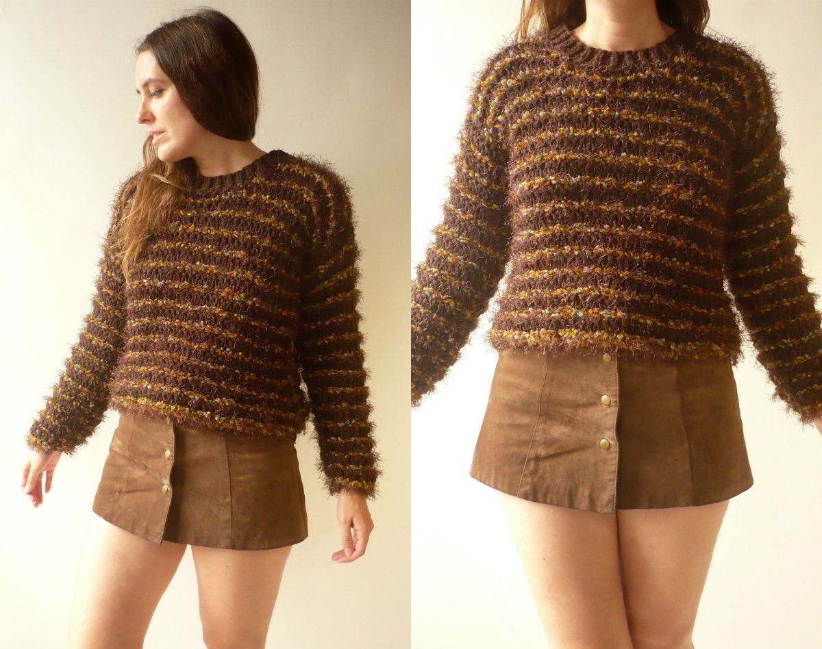 Image of 's Vintage Fuzzy Fluffy Textured Cropped Jumper Size Small